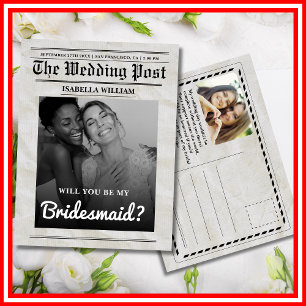Will You Be My Bridesmaid Vintage Newspaper  Postcard