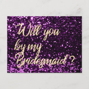 Will You Be My Bridesmaid Violet Plum Gold Script Invitation Postcard