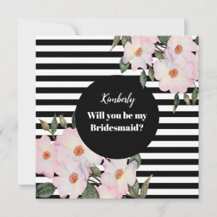 Will you be my Bridesmaid Watercolor Roses Stripes Card