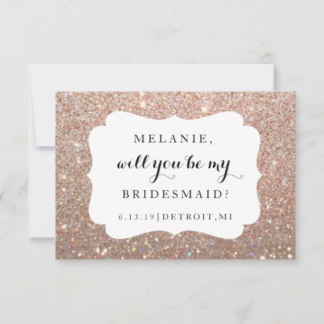 Will You Be My Bridesmaid - Wed Day Rose Glitter Invitation (Front)
