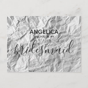 Will you be my bridesmaid white cripple paper invitation postcard