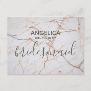 Will you be my bridesmaid White Marble Invitation Postcard