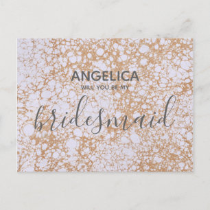 Will you be my bridesmaid White Pink Marble Invitation Postcard