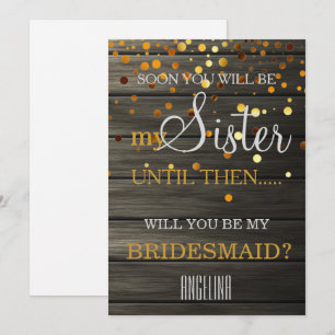 Will you be my bridesmaid? Wooden Background Invitation