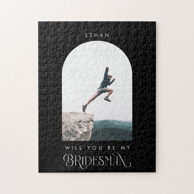 Will you be my Bridesman Minimal Photo Black Arch Jigsaw Puzzle (Vertical)