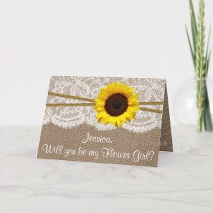 Will You Be My Flower Gir? Sunflower Rustic Burlap Invitation