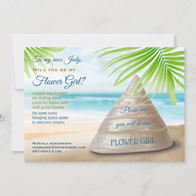 Will You Be My Flower Girl Beach Wedding Seashell Invitation (Front)