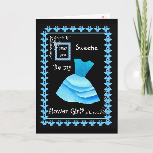 Will You Be My Flower Girl? BLUE Dress Invitation (Front)