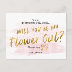 Will you be my Flower Girl Blush Watercolor Invitation Postcard