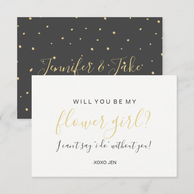 Will You Be My Flower Girl Card - Gold Dots Black (Front/Back)