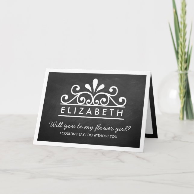 Will You Be My Flower Girl? Chalkboard Tiara Card (Front)