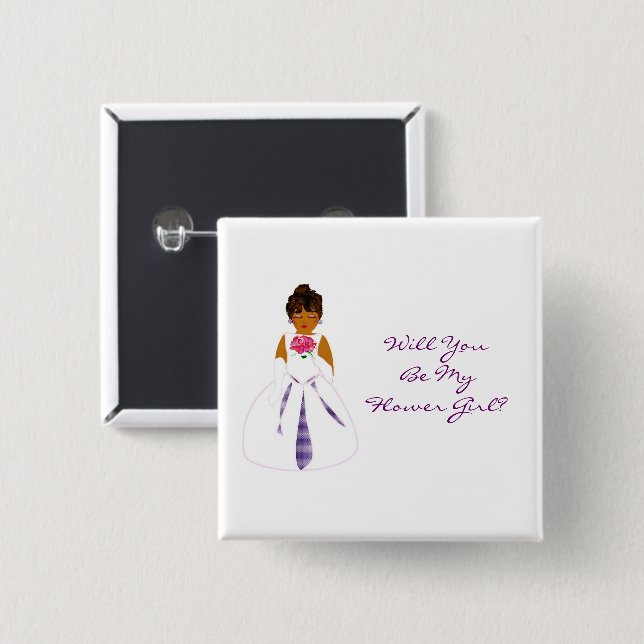 "Will You Be My Flower Girl" Customizable  2 Inch Square Button (Front & Back)
