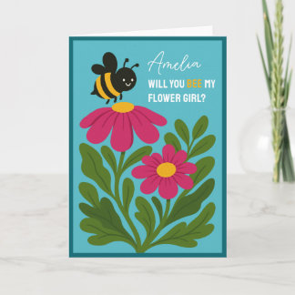 Will You Be My Flower Girl Cute Bumblebee Floral Card