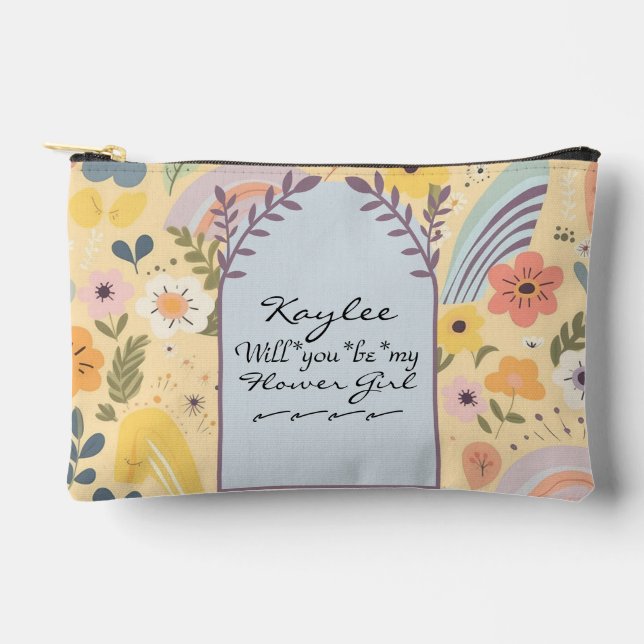 Will You Be My Flower Girl Floral Accessory Pouch (Front)