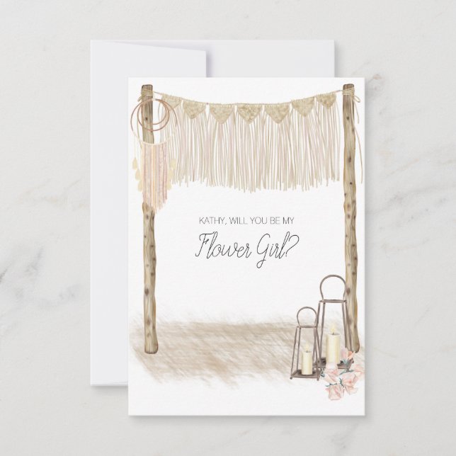 Will You Be My Flower Girl Modern Boho Pink (Front)