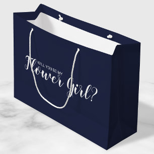 Will You Be My Flower Girl? Modern Navy Blue Large Gift Bag