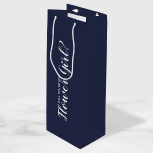Will You Be My Flower Girl? Modern Navy Blue Wine Gift Bag