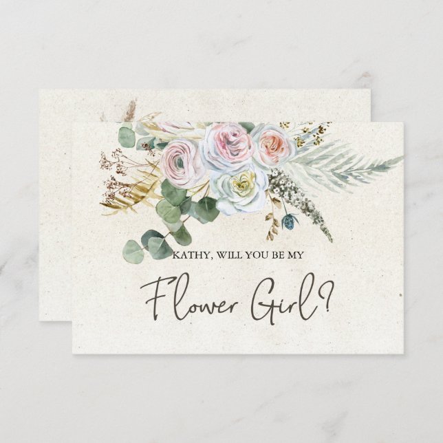 Will You Be My Flower Girl Pastel Boho Neutral  (Front/Back)