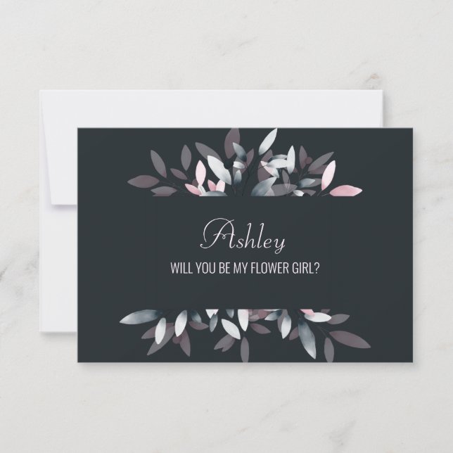Will You Be My Flower Girl Pink Navy Floral (Front)