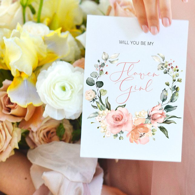 Will You Be My Flower Girl Pink Script Floral Invitation Postcard (Creator Uploaded)