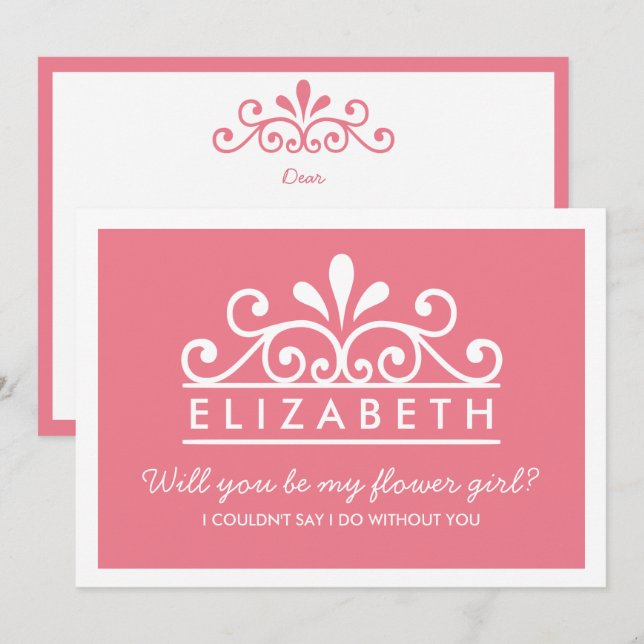 Will You Be My Flower Girl? Pink Tiara Card (Front/Back)