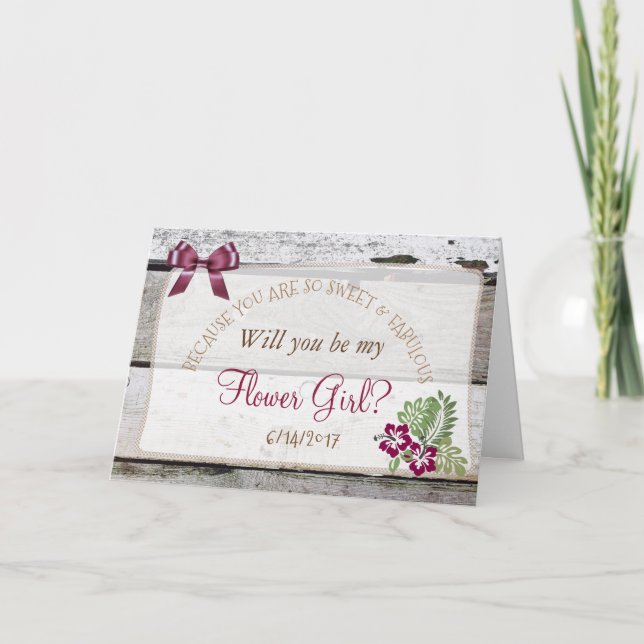 Will you be my Flower Girl Rustic Burgundy Card (Front)
