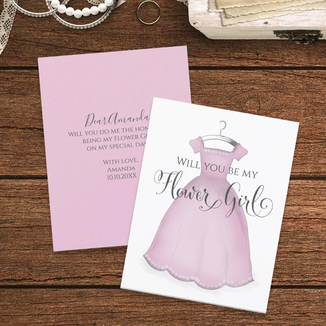Will you be my Flower Girl Wedding Cute Pink Dress Card (Creator Uploaded)
