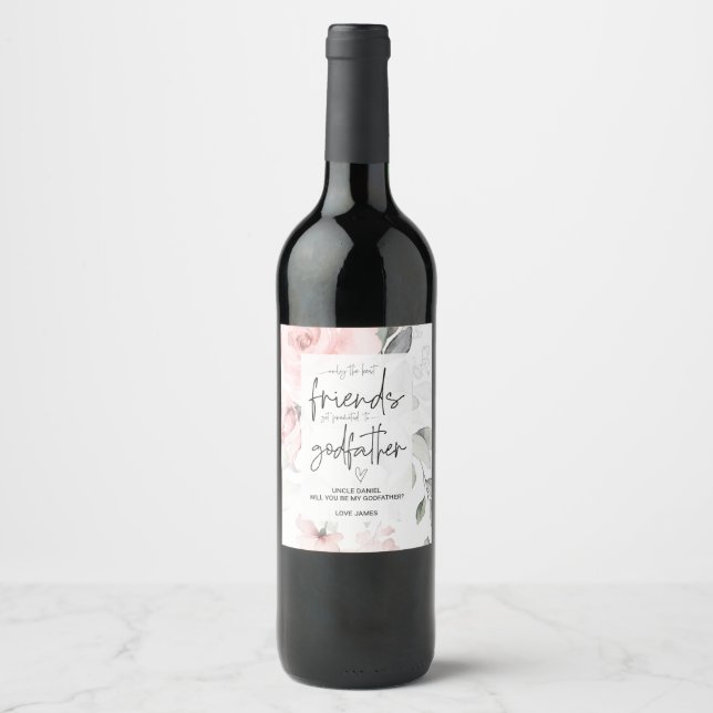 Will You Be My Godfather Asking Baby Announcement Wine Label (Front)
