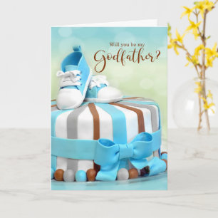 Will you be my Godfather Blue and Brown Cake Card