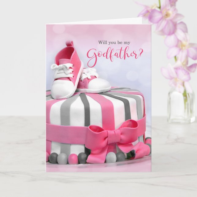 Will you be my Godfather Pink and Purple Cake Card (Orchid)