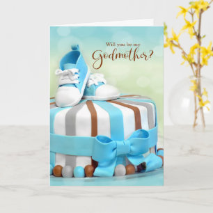 Will you be my Godmother Blue and Brown Cake Card