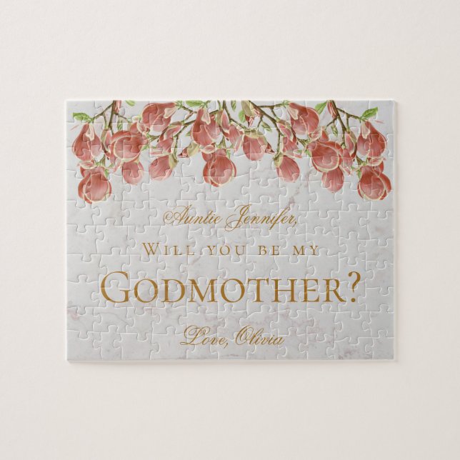 Will You Be My Godmother Proposal Pink Magnolia Jigsaw Puzzle (Horizontal)