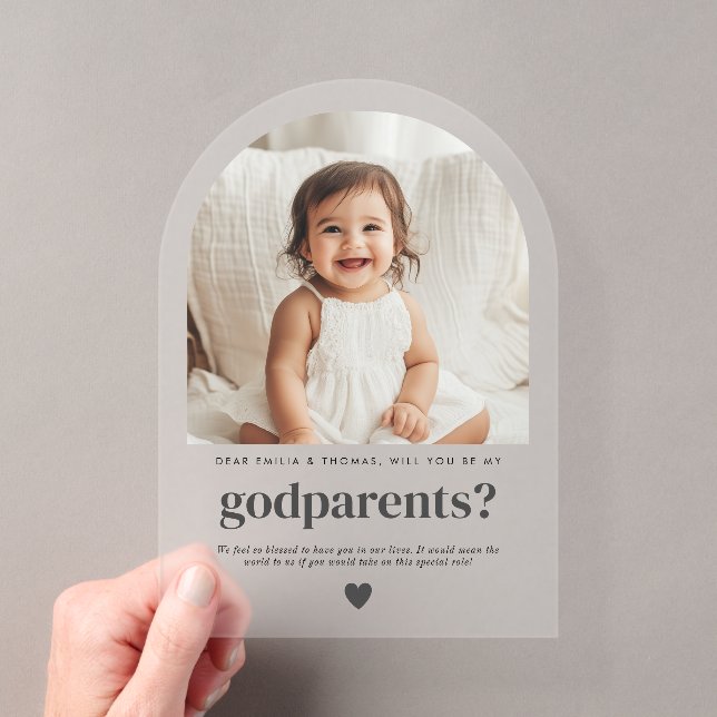 Will You Be My Godparents Arch Photo Proposal Acrylic Invitations (Insitu (Handheld))