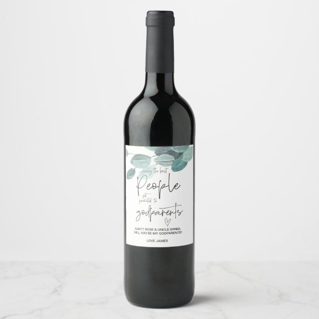 Will You Be My Godparents Asking Baby Announcement Wine Label (Front)