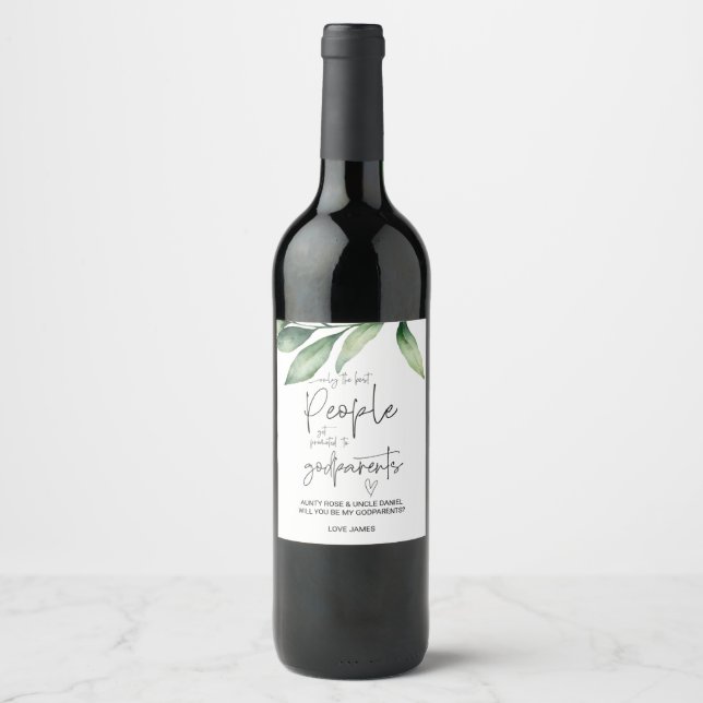 Will You Be My Godparents Asking Baby Announcement Wine Label (Front)