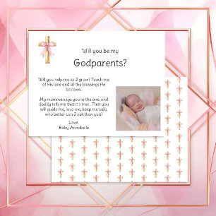 Will You Be My Godparents Coquette Cross and Photo Invitation