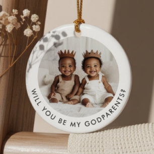 Will You Be My Godparents Photo Proposal Boy Twins Ceramic Ornament