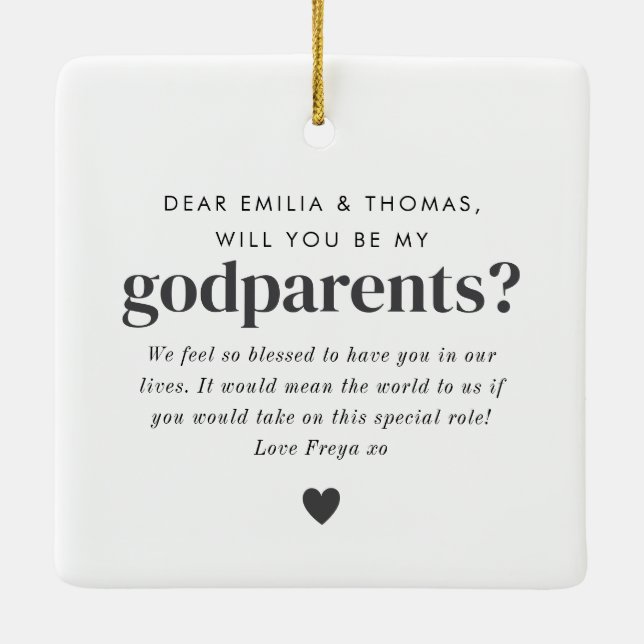 Will You Be My Godparents Photo Proposal Ceramic Ornament (Back)