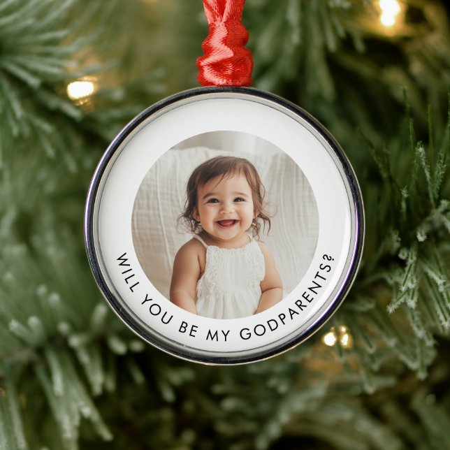 Will You Be My Godparents Photo Proposal Metal Ornament (Tree)