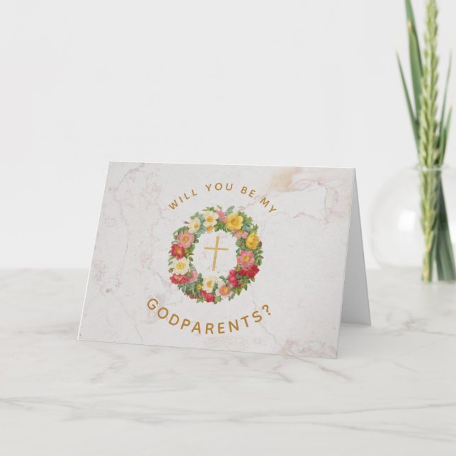 Will You Be My Godparents Proposal Rose Wreath Card (Front)
