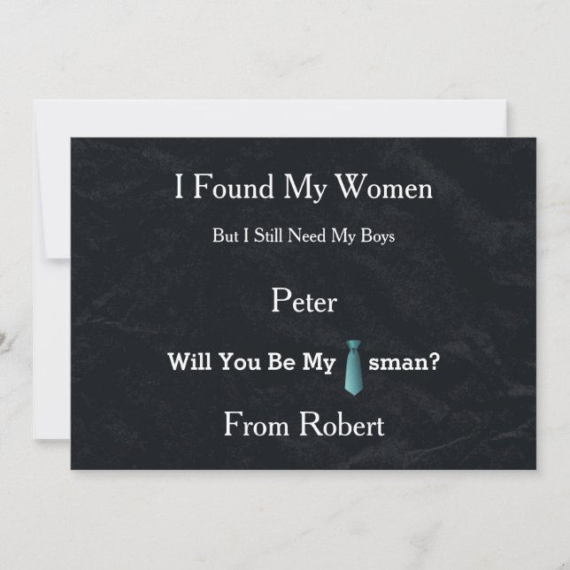 Will You Be My Groomsman Black Chalk Board BlueTie Invitation (Front)