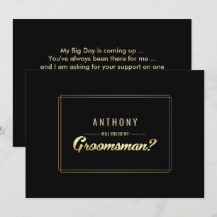 Will you be my Groomsman? Black Gold Wedding Invitation