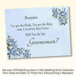 Will You Be My Groomsman? Blue Peony Card