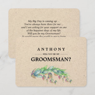 Will you be my Groomsman? Botanical Kraft Paper Invitation