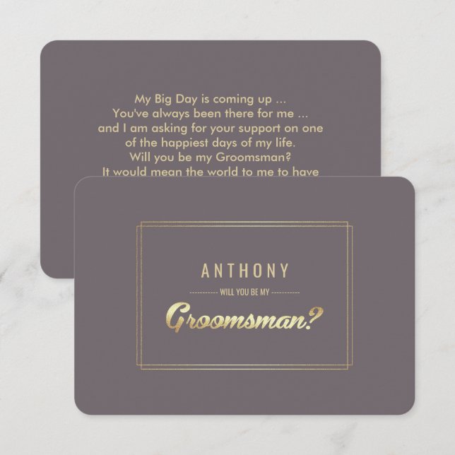 Will you be my Groomsman? Dark Mocha Gold Wedding Invitation (Front/Back)