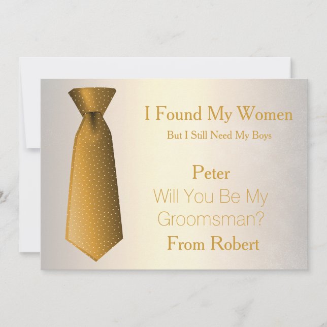 Will You Be My Groomsman Gold & White Tie Invitation (Front)