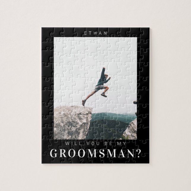 Will you be my Groomsman Minimal Photo Dark Modern Jigsaw Puzzle (Vertical)