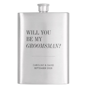 Will You Be My Groomsman Simple Modern Wedding Hip Flask