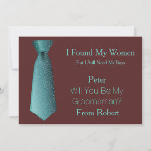 Will You Be My Groomsman Teal & White Tie Invitation