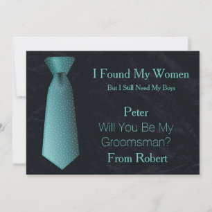 Will You Be My Groomsman Teal & White Tie Invitation